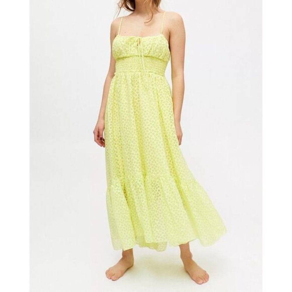 Urban Outfitters lemon yellow Reina semi-sheer floral maxi dress Medium